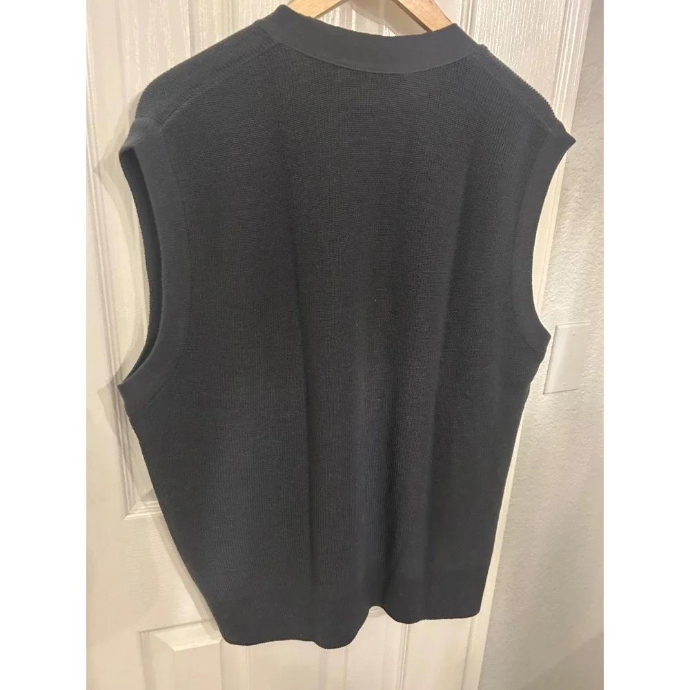 Lord & Taylor Mens Italian Merino Wool Cardigan Vest Black V-Neck Button Front L